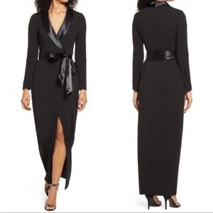 ELIZA J Long Sleeve Black Satin Collar Tuxedo Gown size 0
